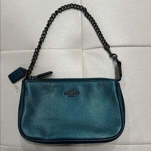 Coach Turquoise Leather Pouch with Chain Strap